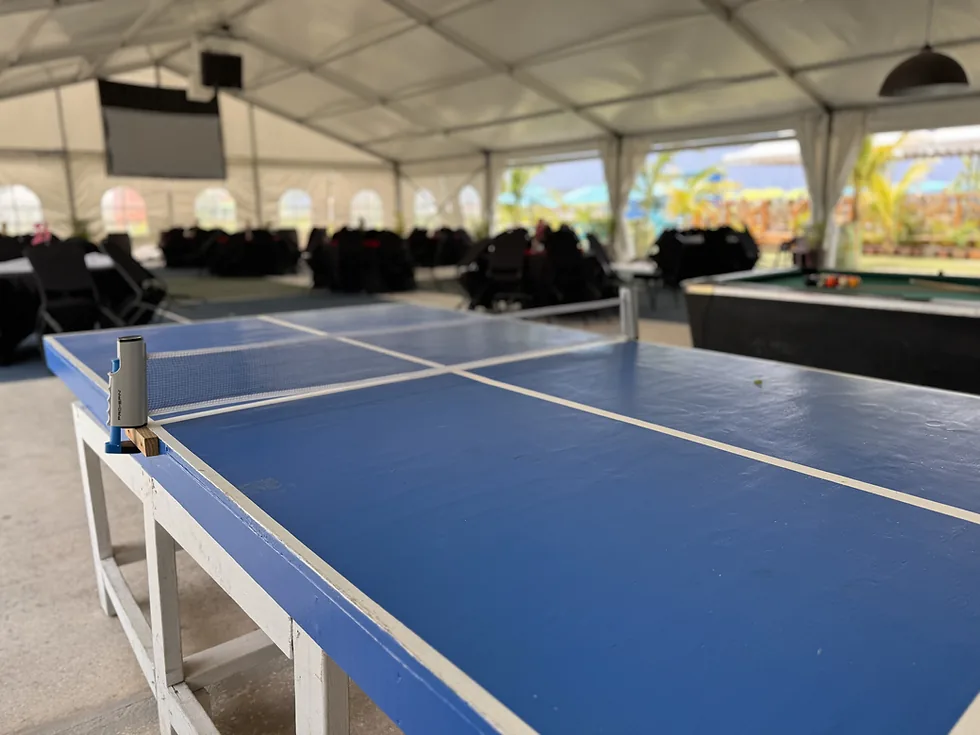 Table tennis and pool tables in Savvy’s covered games area