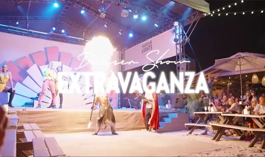 Fire-eater performing on the Harbour Lights dinner-show stage